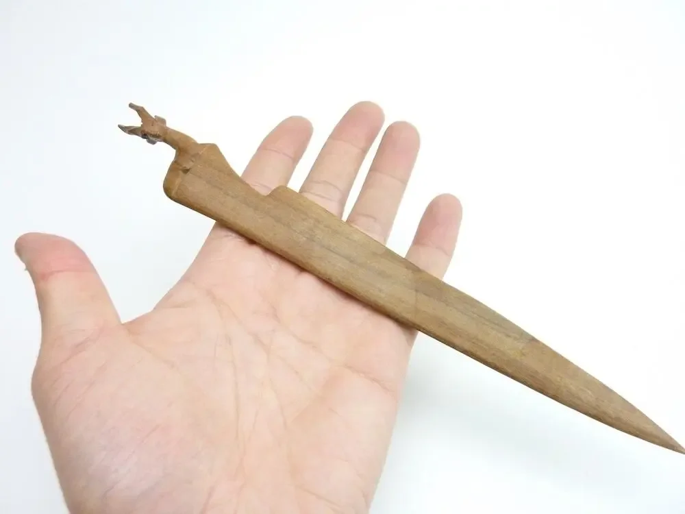 Vintage Wooden Kenyan Letter Opener Hand Carved Gazelle African Art Desk Tool